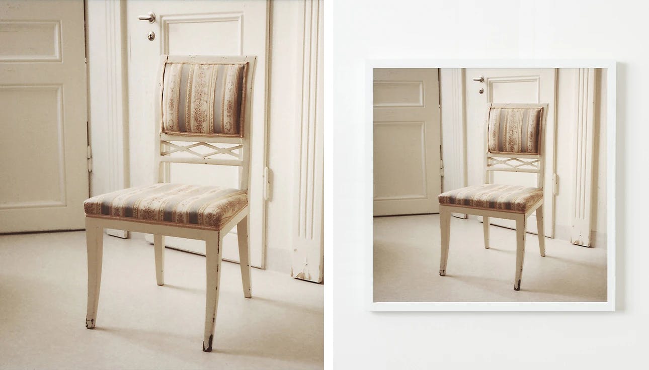 Neutral photograph of a silk chair by artist Anna Moller, as part of our 25 one-of-a-kind anniversary gifts.