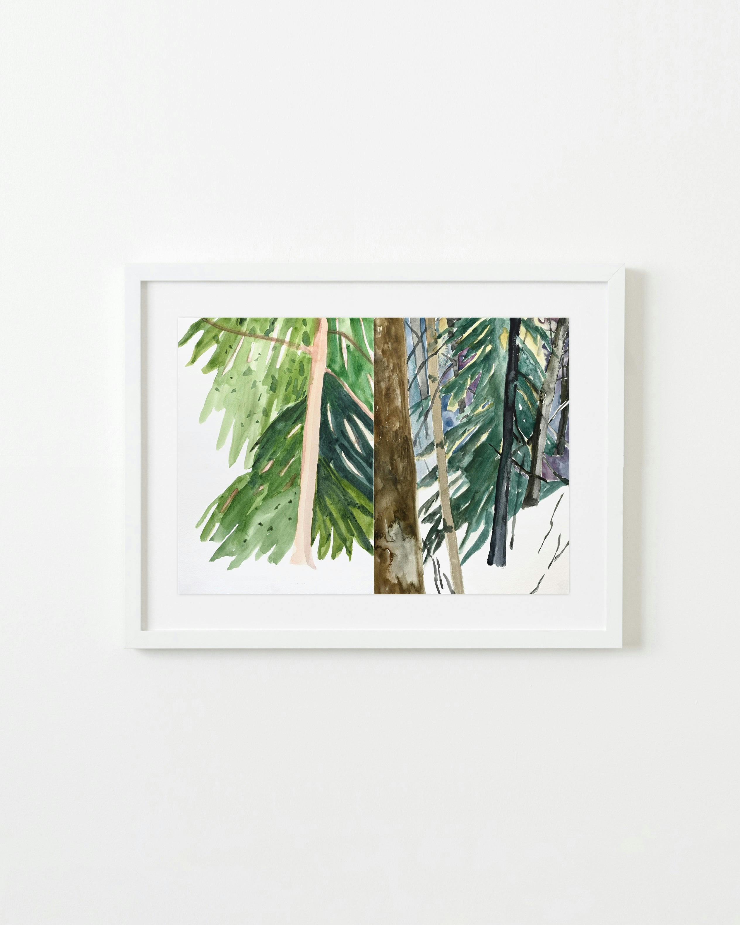 Painting by Una Ursprung titled "Conifers in the snow".