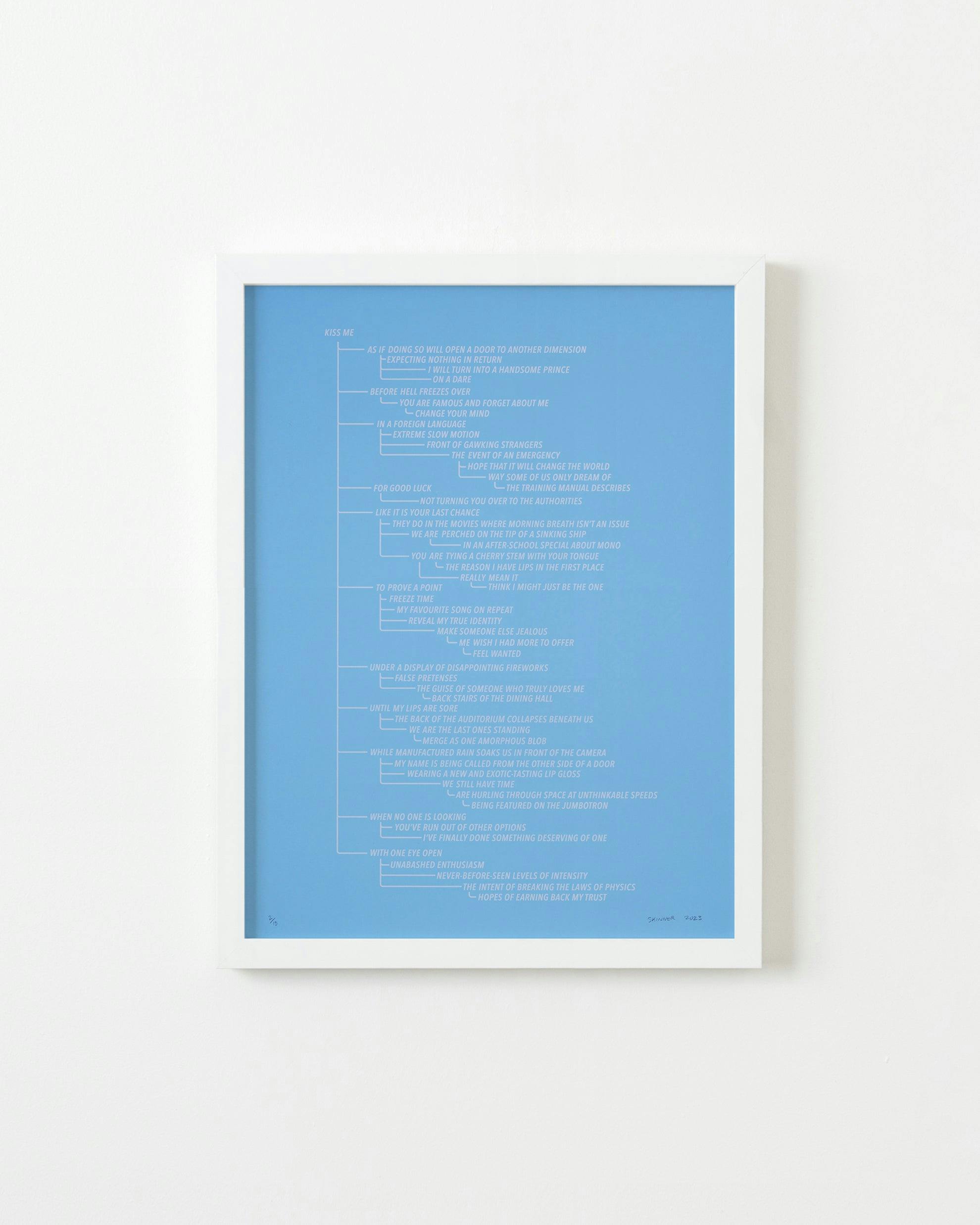 Print by Ben Skinner titled "Blue 1.  From the Kiss Me Flow Chart (Blue Series)".