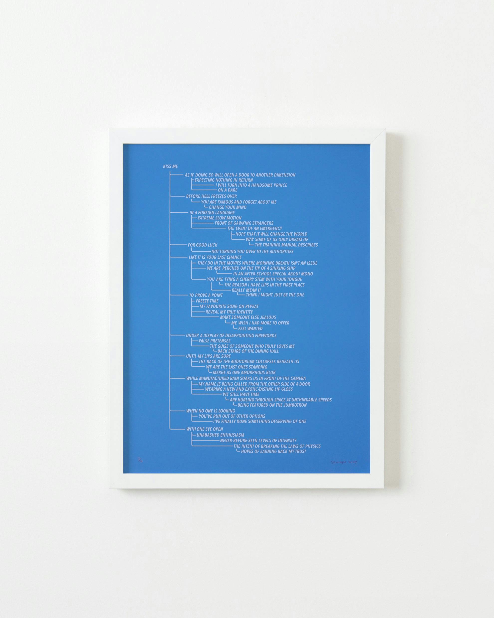 Print by Ben Skinner titled "Blue 3. From the Kiss Me Flow Chart (Blue Series)".