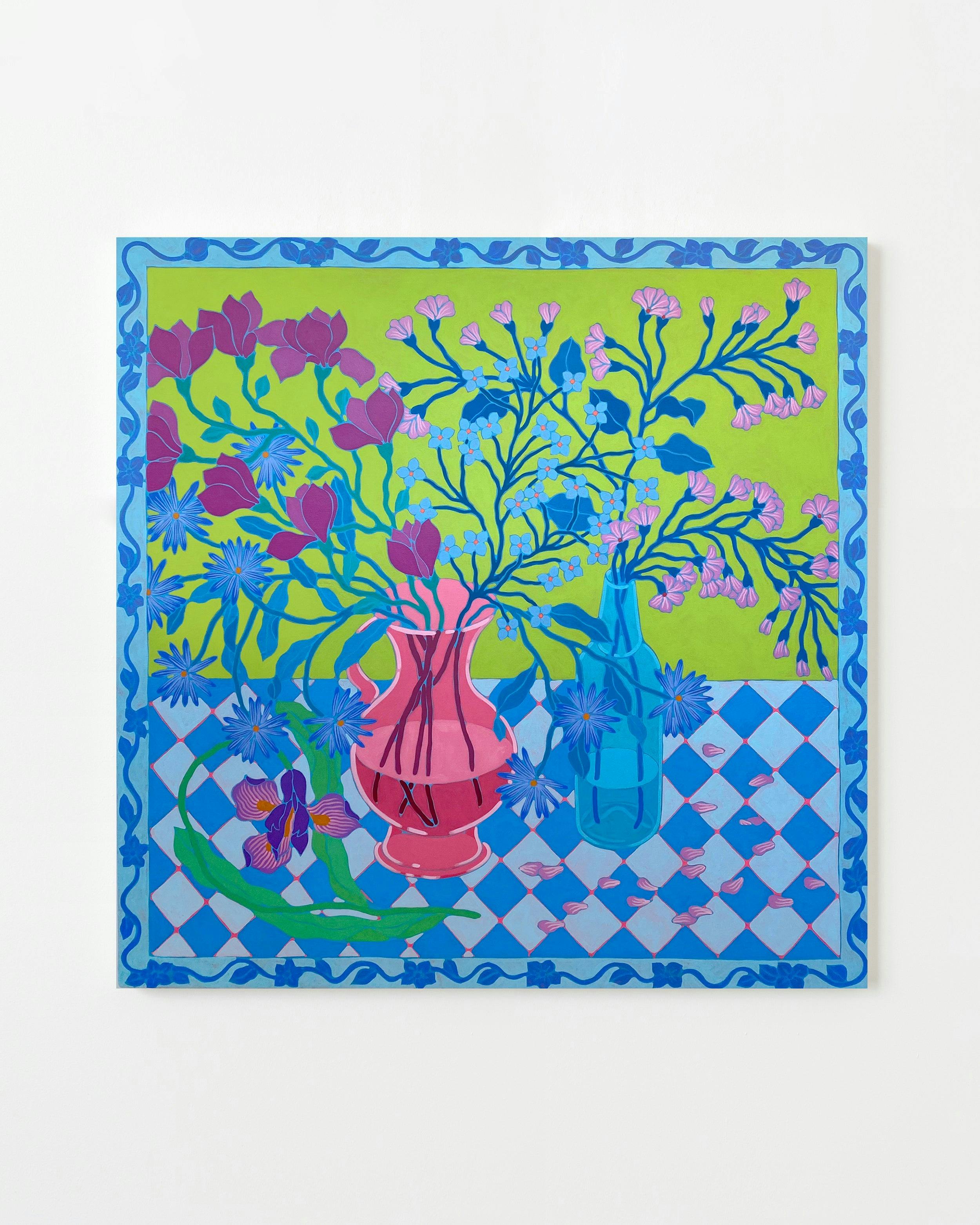 Painting by Sarah Ingraham titled "Spring Flowers on Tile".