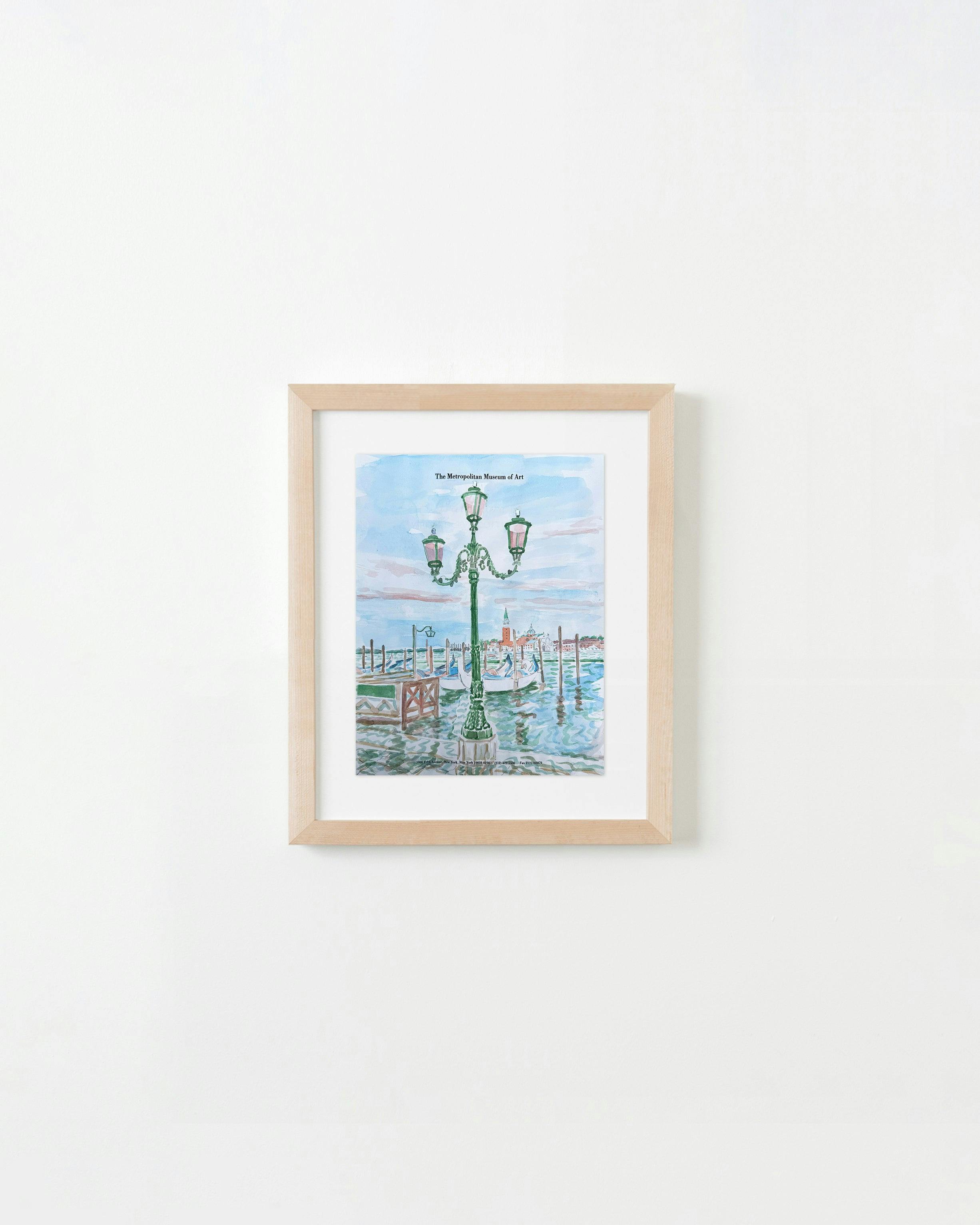 Painting by David Rhoads titled "Venice Lamppost with View of the Lagoon".