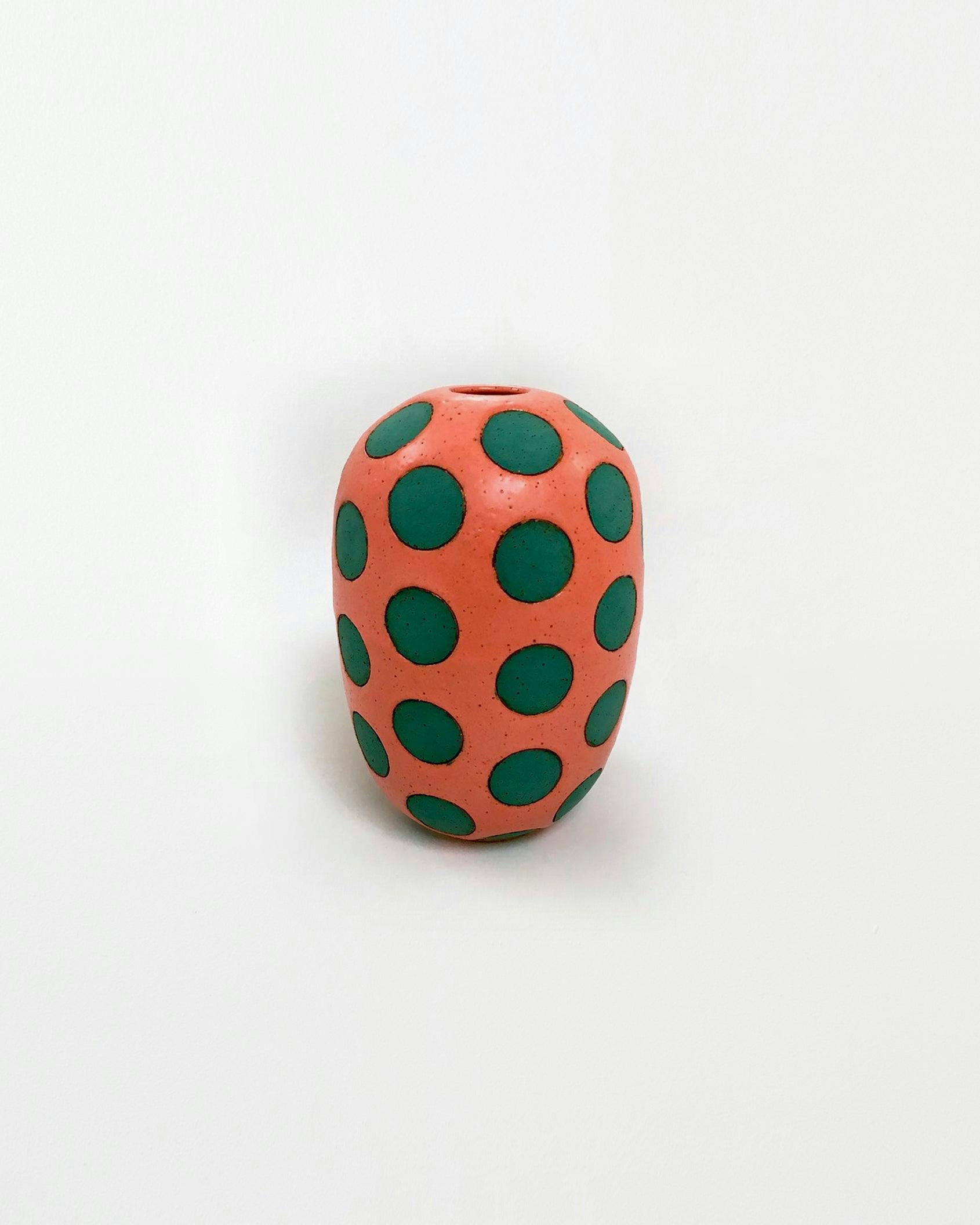 Sculpture by Matthew Ward titled "Coral and Green Polka Dot Vase".