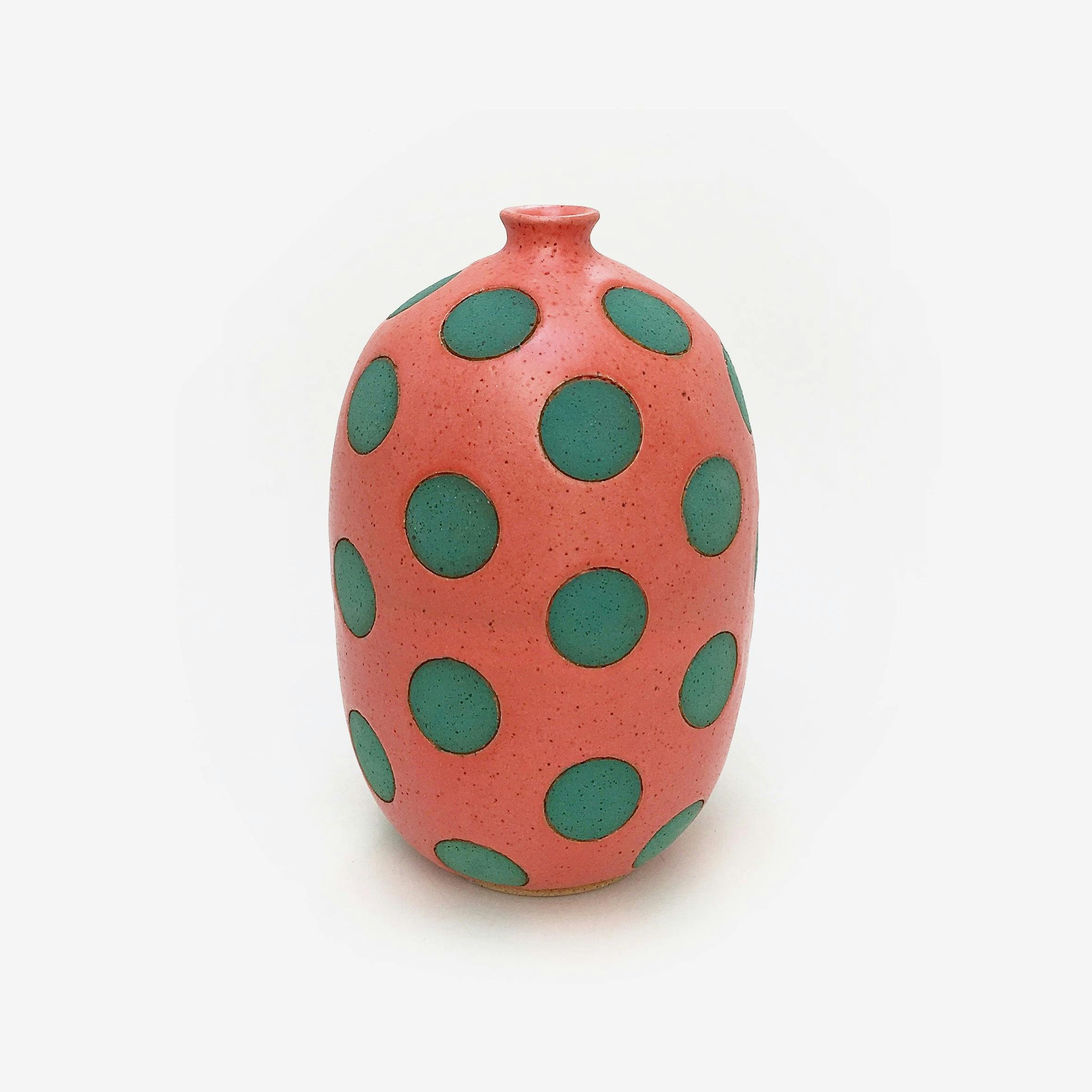 Matthew Ward - Coral and Green Polka Dot Vase - Sculpture