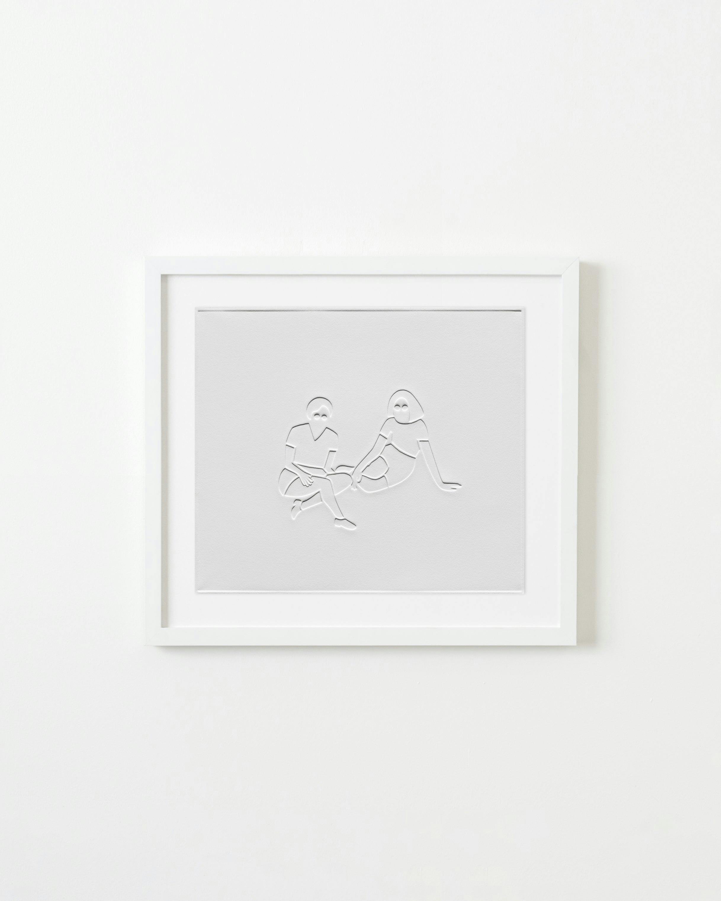Print by Dana Bell titled "Two Sitting on a Hill, Look Forward".