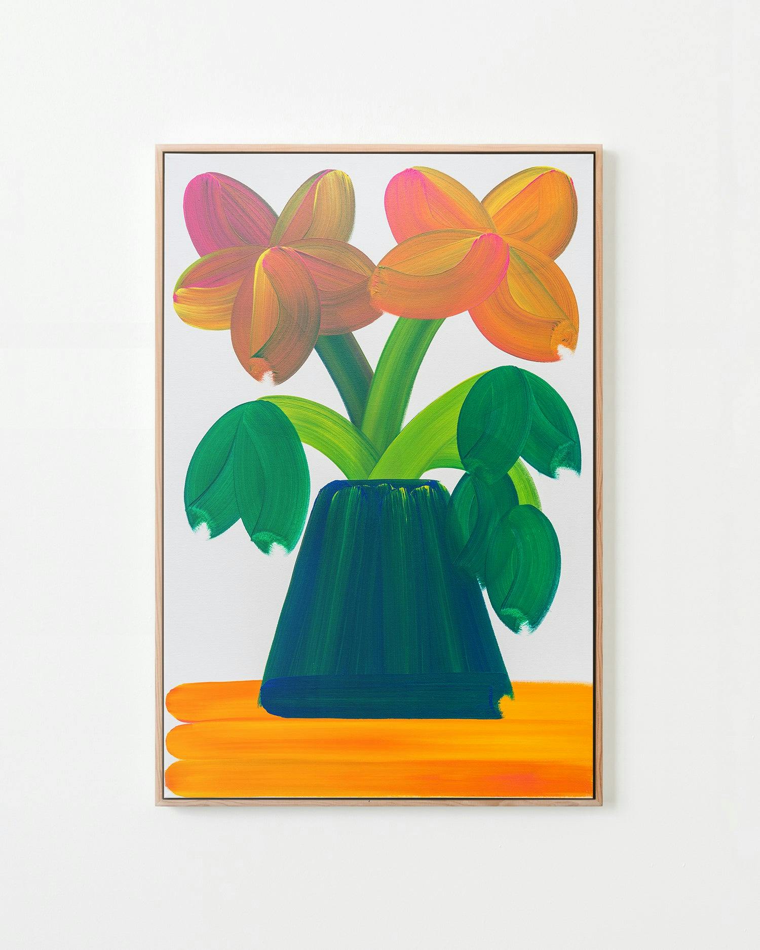 Painting by Erin D. Garcia titled "Orange Flowers, Blue Vase".