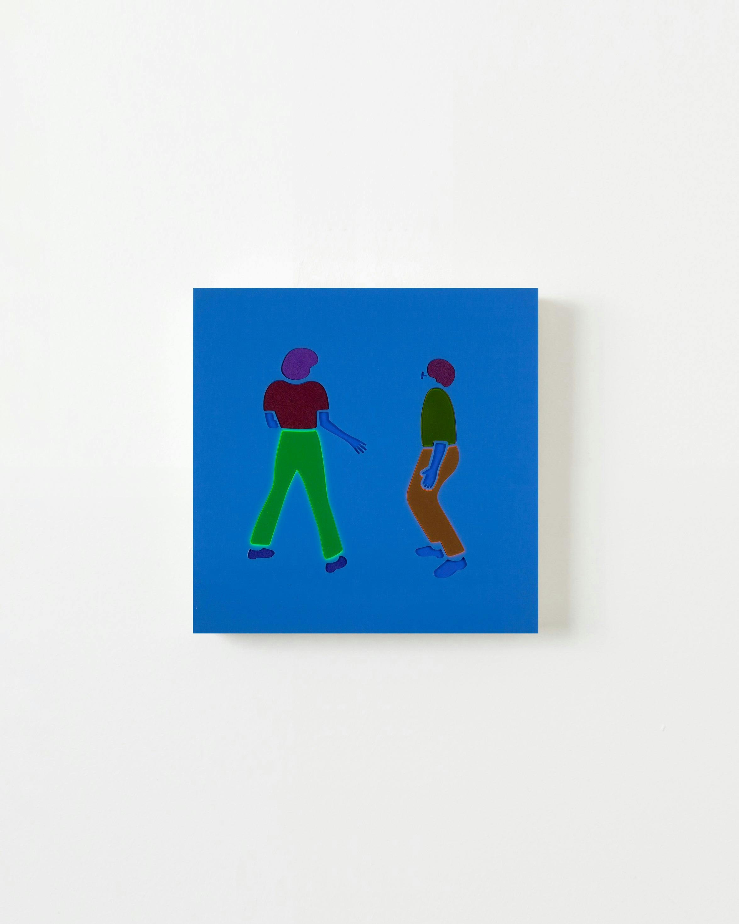 Mixed Media by Dana Bell titled "Awkward Dance (blue, orange and green)".
