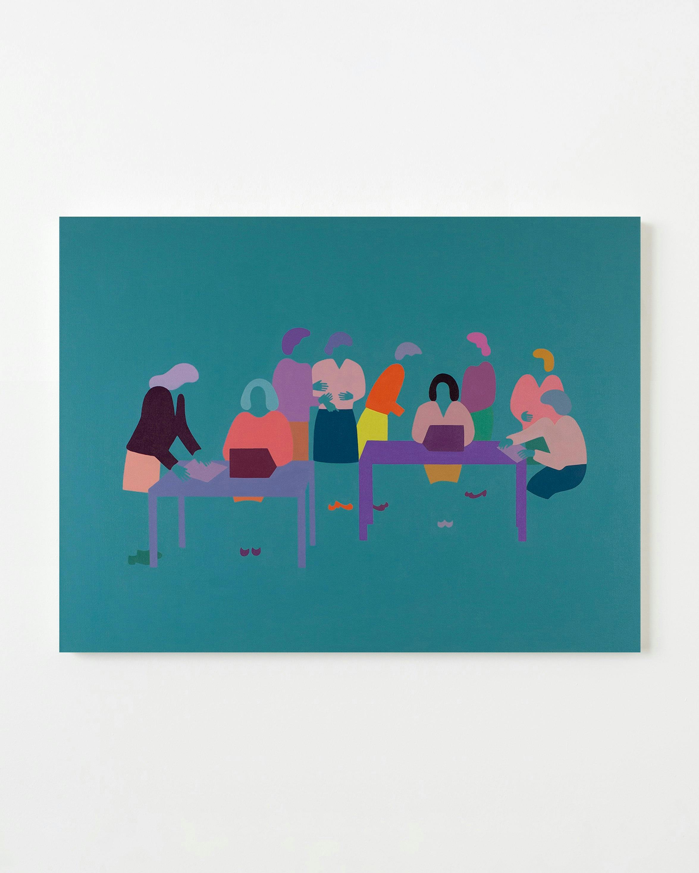 Painting by Dana Bell titled "Nine Women Work (Turquoise etc)".