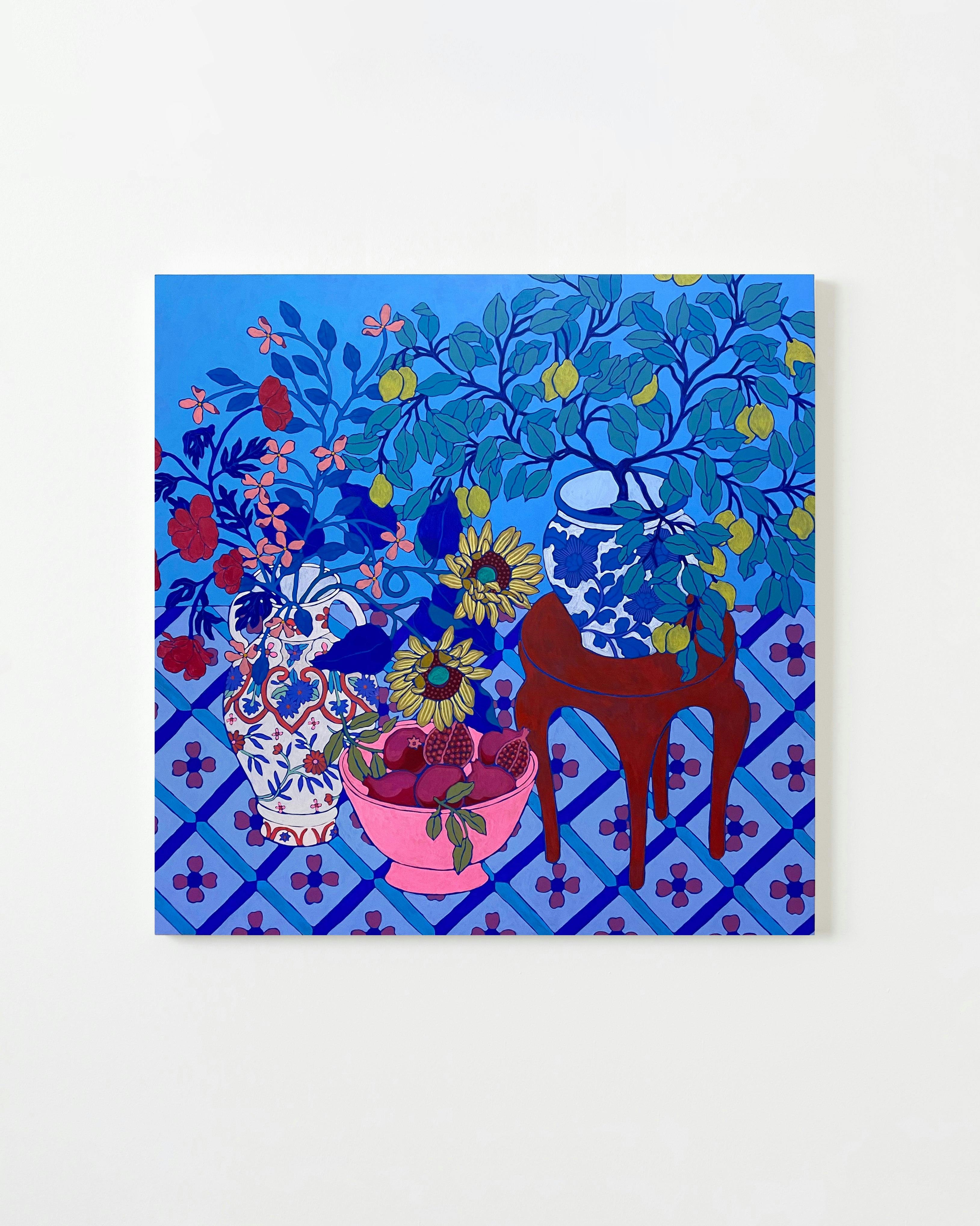 Painting by Sarah Ingraham titled "Lemon Tree with Pomegranates".