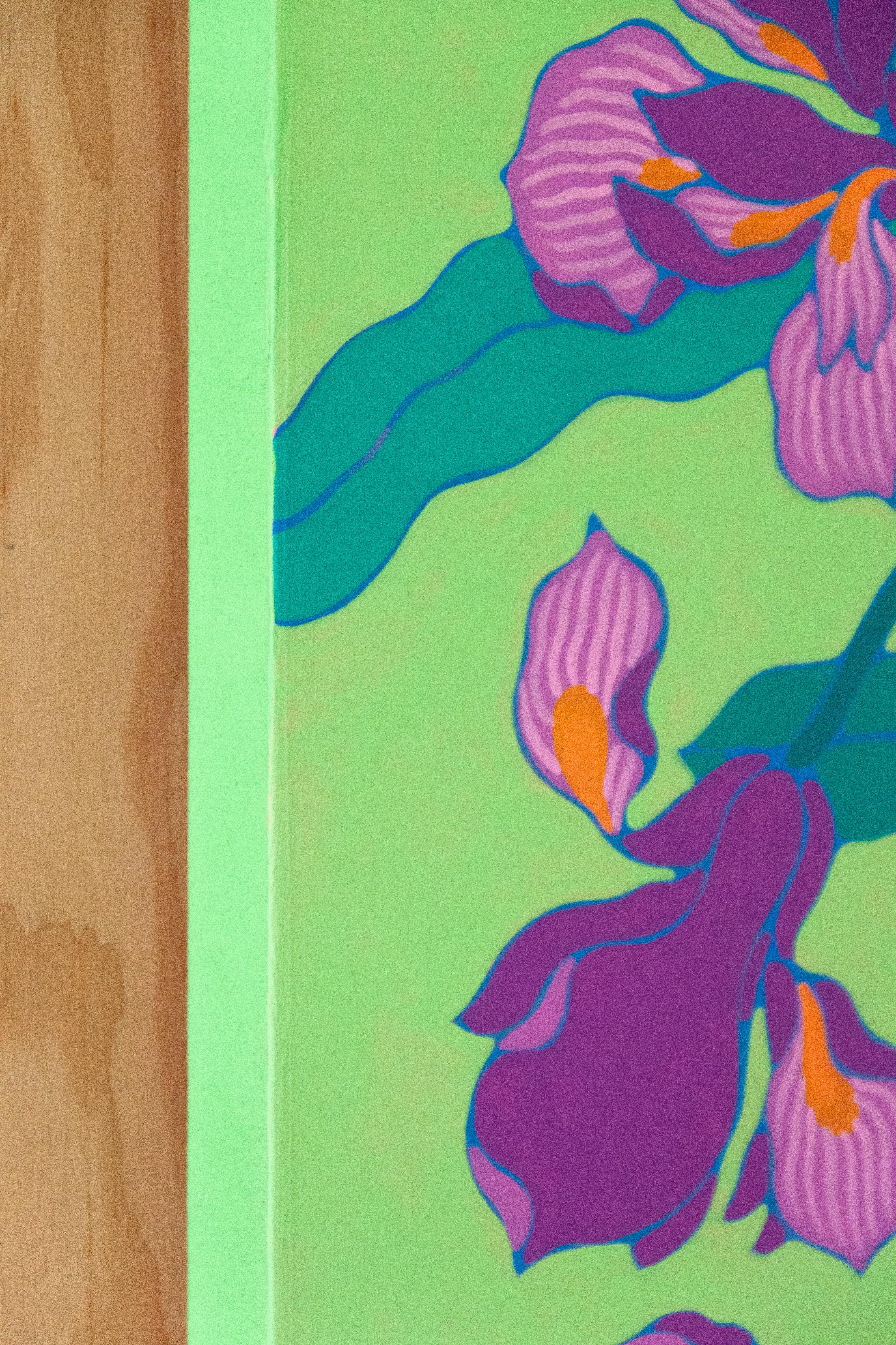 A close-up of a floral painting by Sarah Ingraham in the exhibition Over Order.