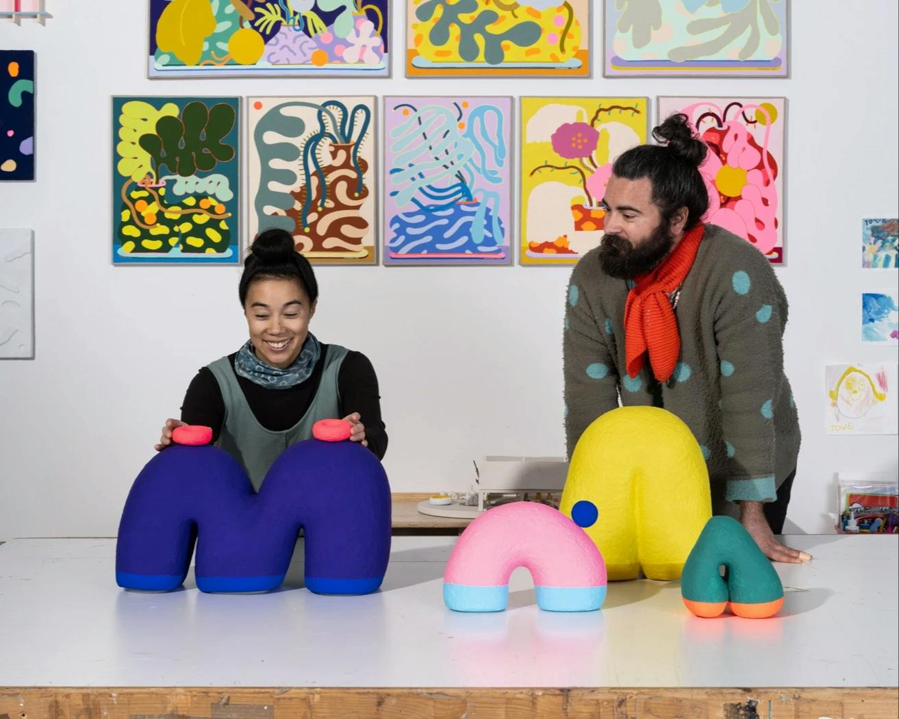 Artists Adam Frezza and Terri Chiao, known as CHIAOZZA, inside their studio.