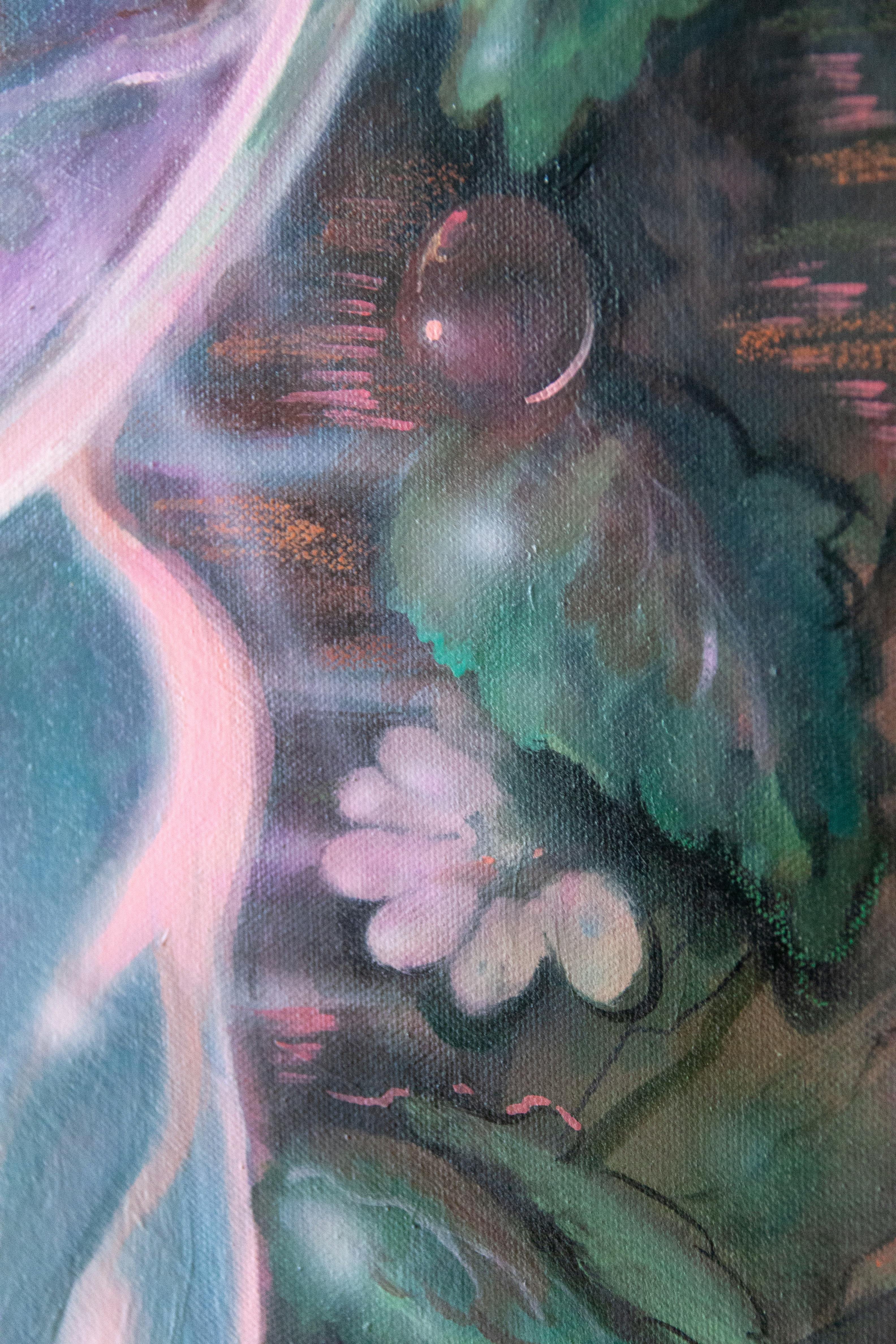 Close-up of a painting by Nefertiti Jenkins for exhibition Ghosts in the Garden at Uprise Art.