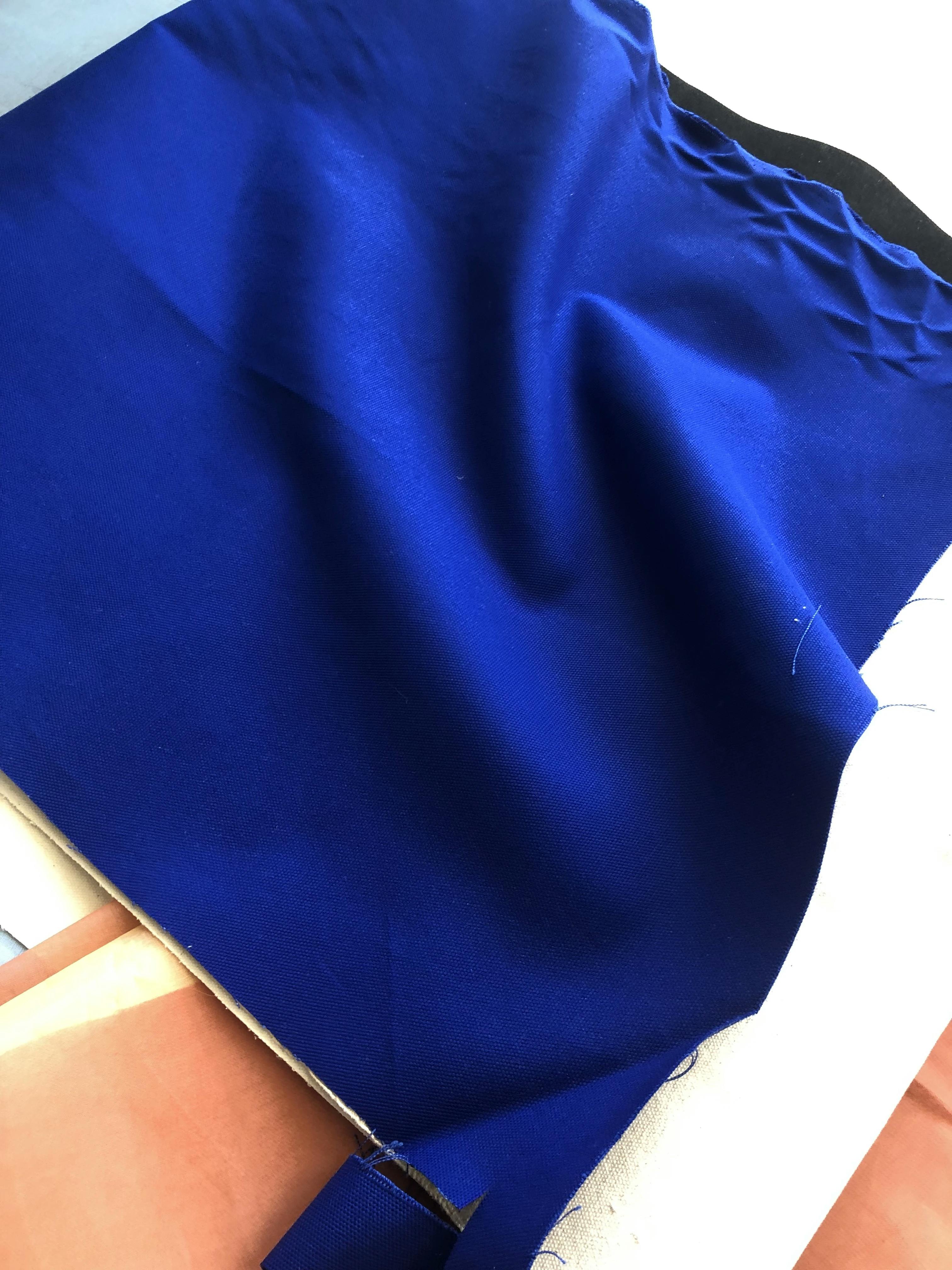 Blue fabric in artist Mada Viccasiau's studio.