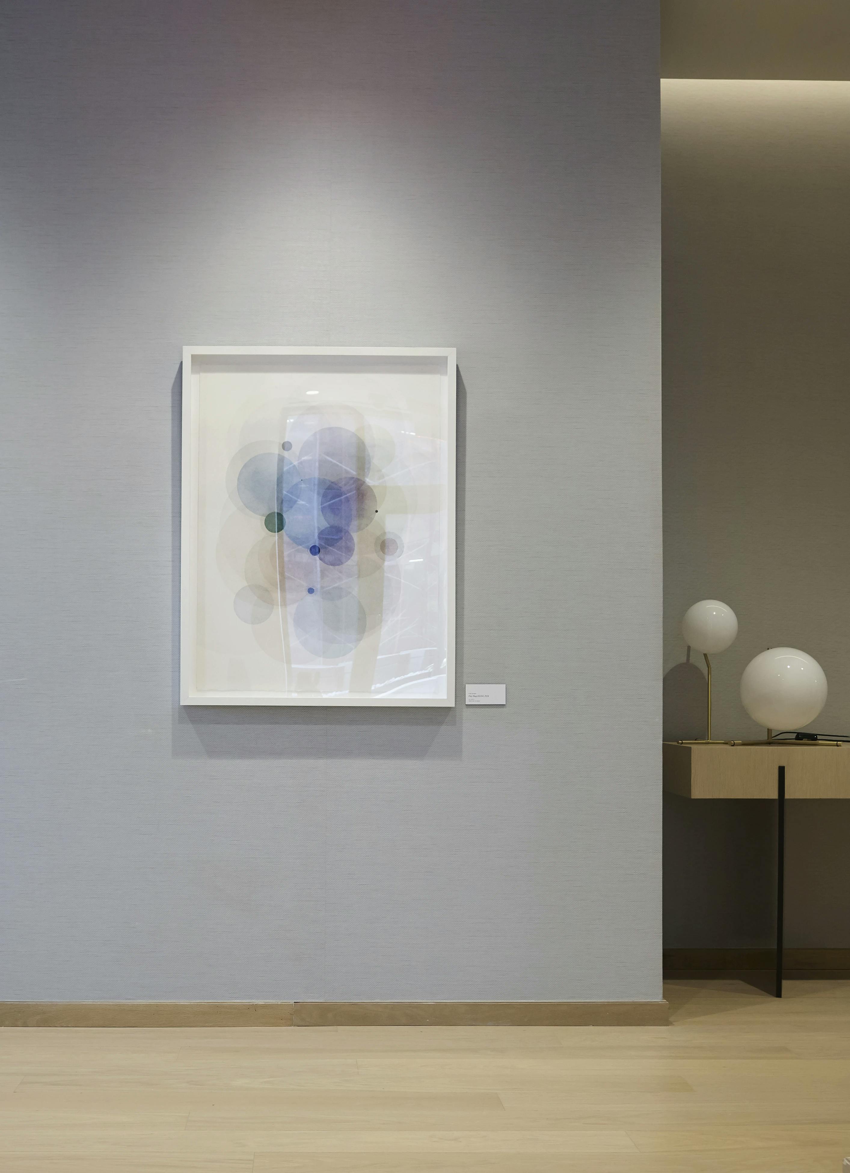 Framed artwork with translucent overlapping circles by artist Evan Venegas.