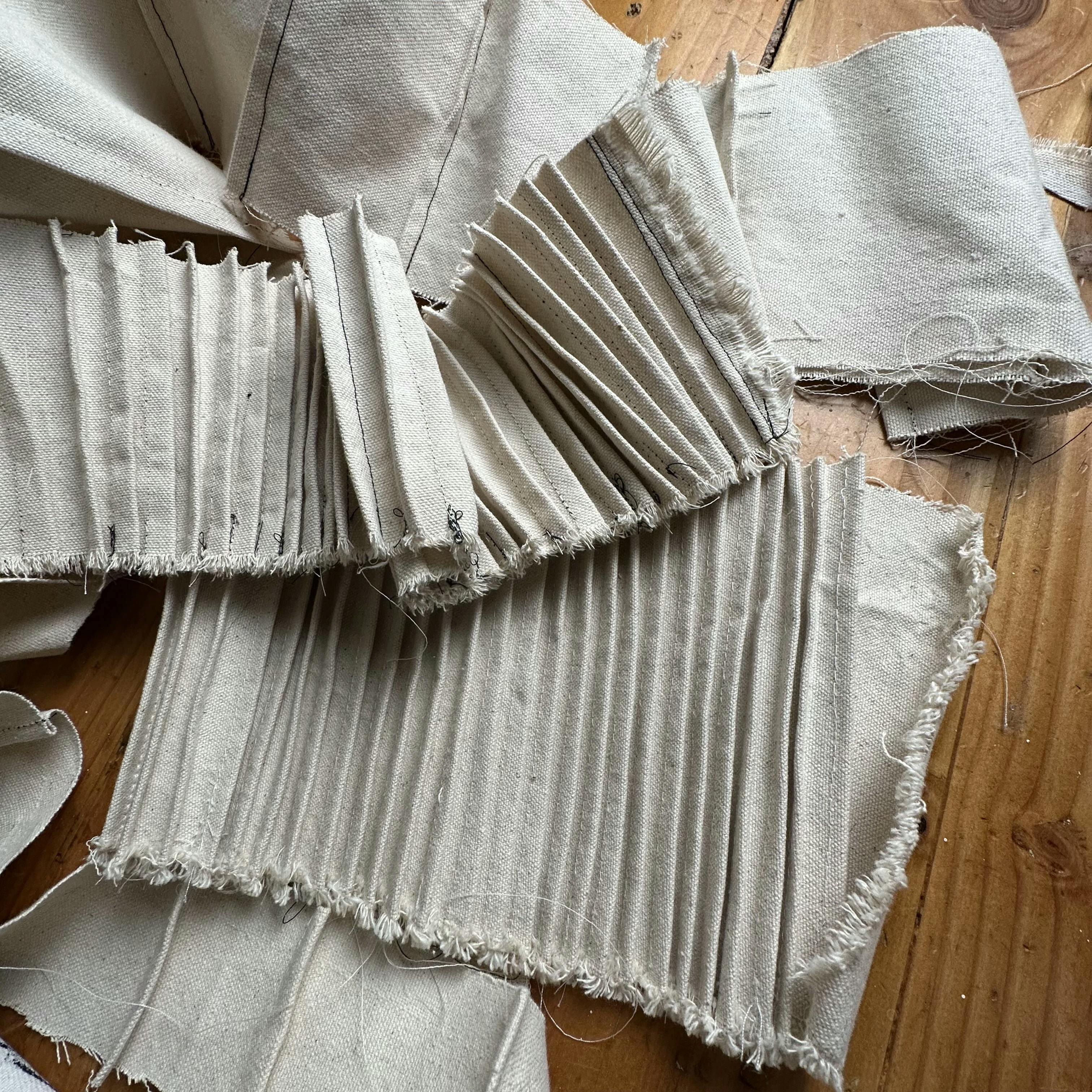 Scraps of sewn fabric in artist Nicole Anastas' studio.