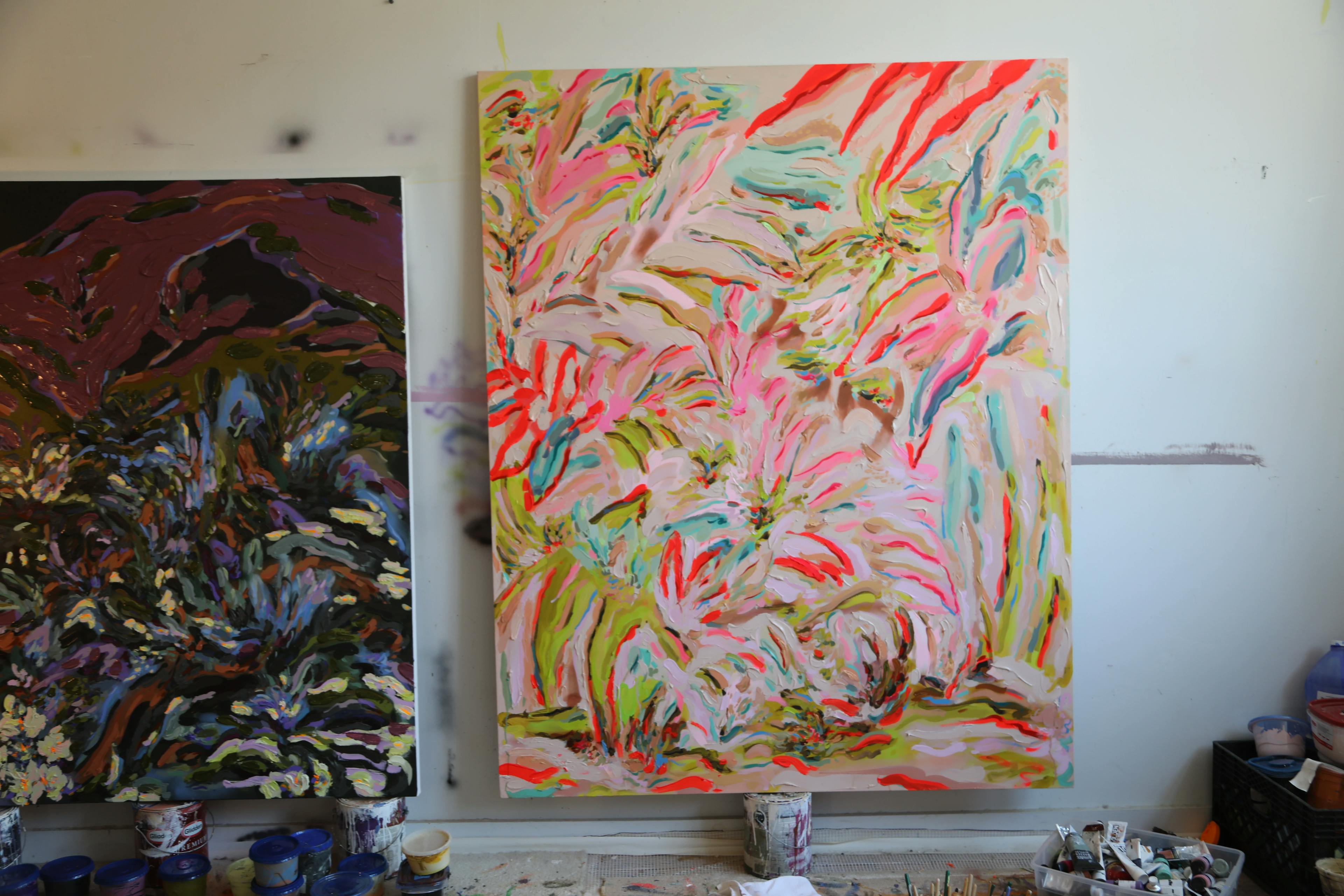 A large floral painting in artist Erin Lynn Welsh's studio. 