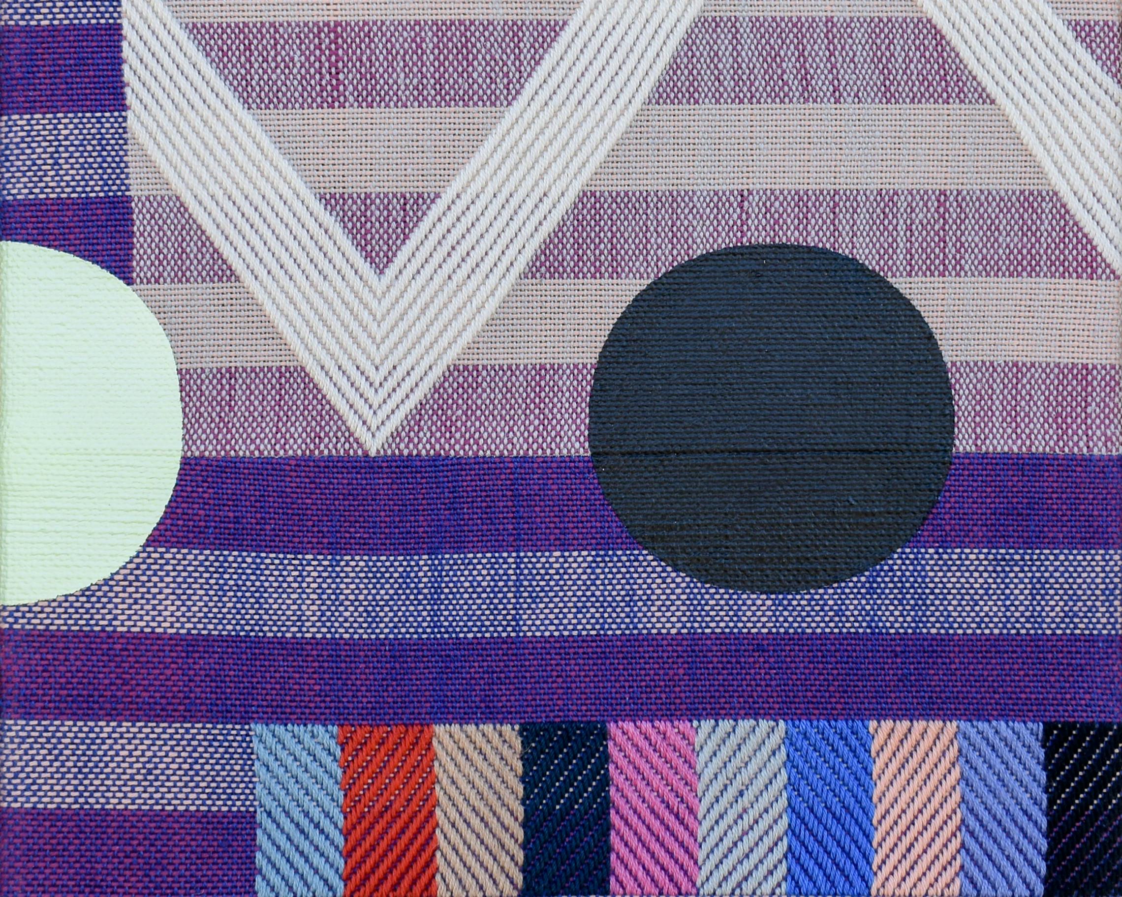 Purple and blue striped textile piece by Sarah Sullivan Sherrod.