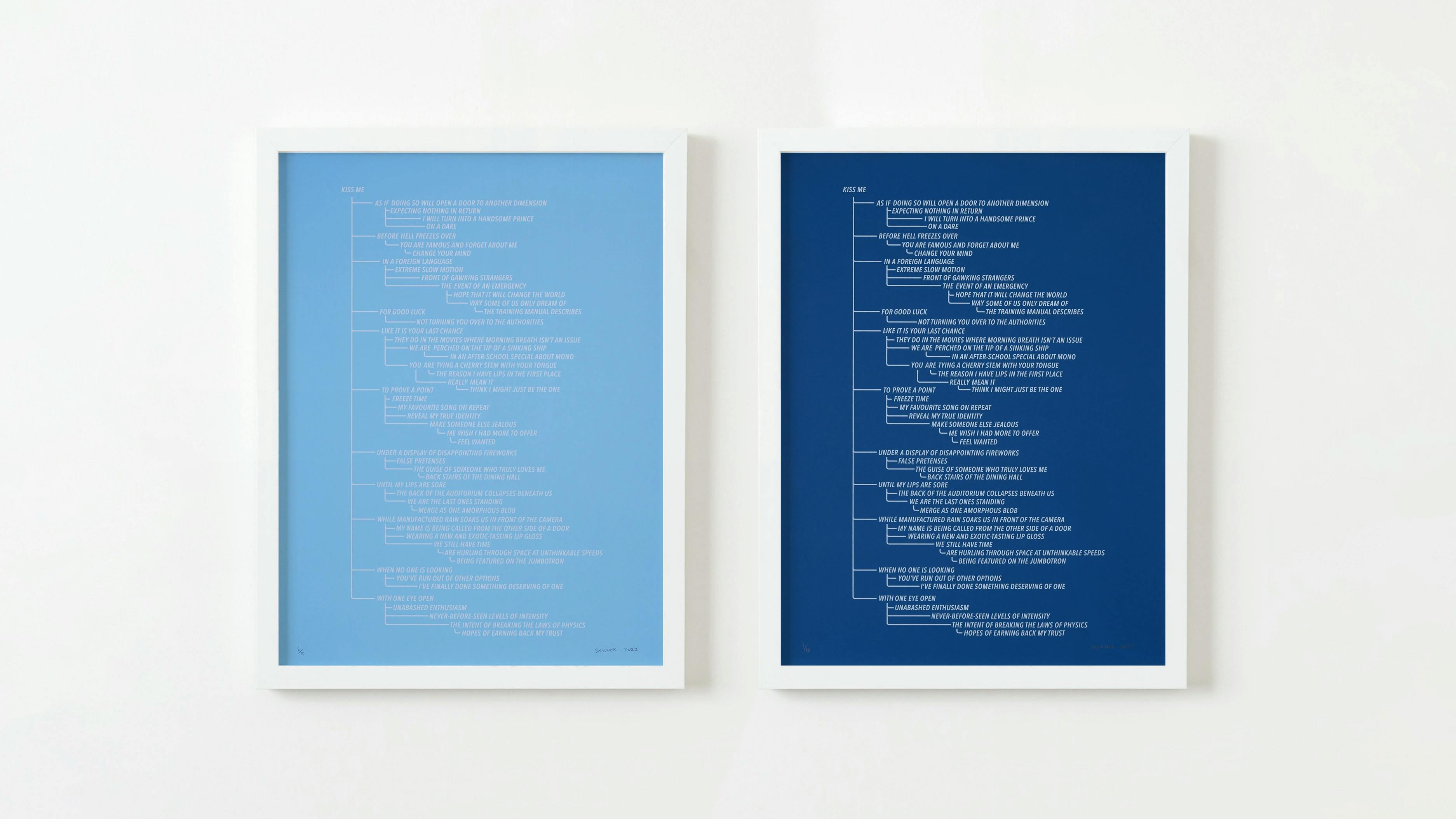 Two framed blue screen prints by Ben Skinner, part of our off-registry tips.
